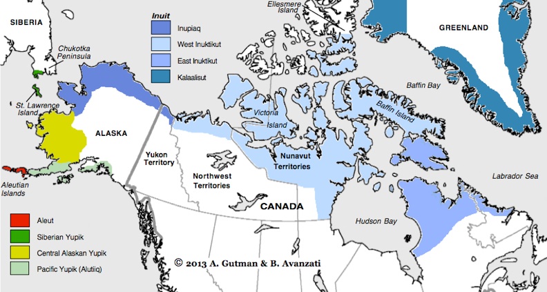 Distribució de la família lingüística iupik-inuit-unangan