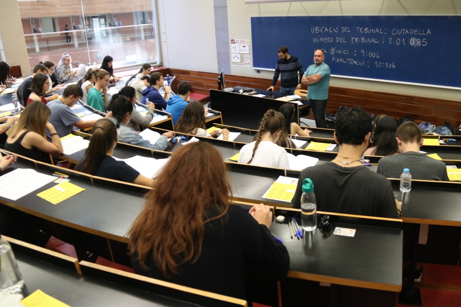 Una aula del Campus de Ciutadella de la UPF el primer dia de les PAU 2019, el 12 de juny de 2019 | Foto: Elisenda Rosanas / ACN